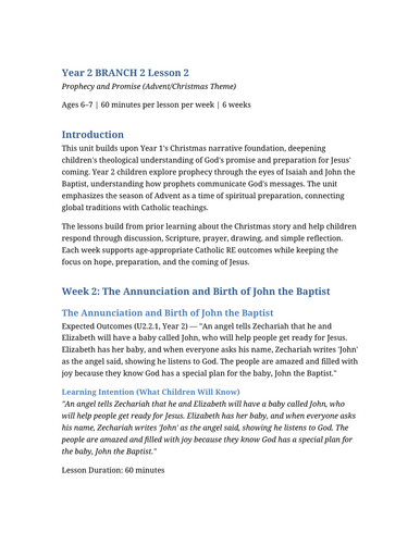 Year 2/Branch 2/RE/Prophecy and Promise/Week2/Lesson Plans