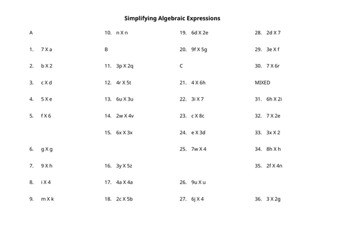 Introduction to Simplifying Algebraic Expressions