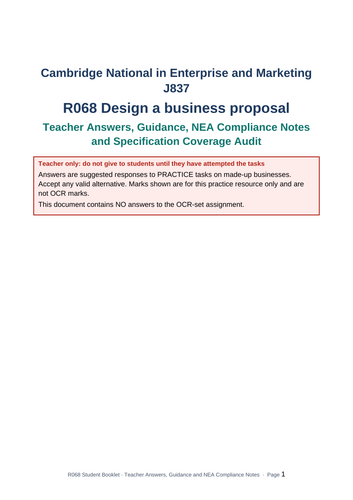 OCR Cambridge National Enterprise & Marketing R068 | Design a Business Proposal