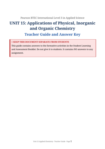 Unit 15 BTEC International Level 3 in Applied Science, Issue 1, September 2026