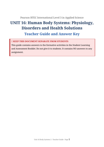 BTEC International Level 3 Applied Science Unit 16 | Human Body Systems: Physiology, Disorders
