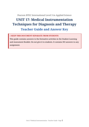 BTEC International Level 3 Applied Science Unit 17 | Medical Instrumentation Techniques for Diagnosi