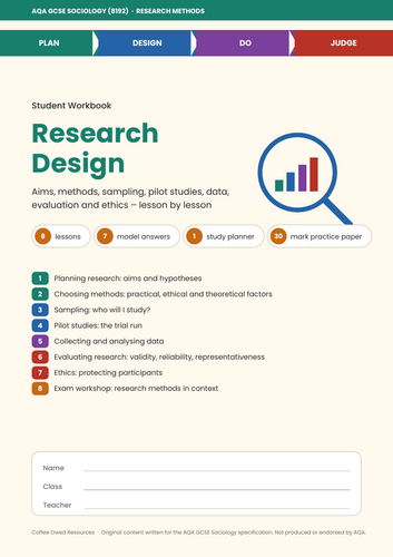 AQA GCSE Sociology 8192 | Sociological Research Methods | 49-Page Workbook & Exam Practice