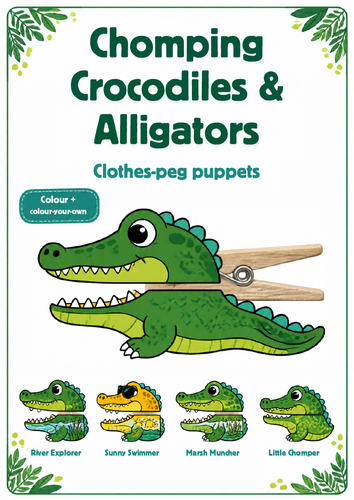 Crocodile & Alligator Clothes Peg Puppets | Animal Craft Templates