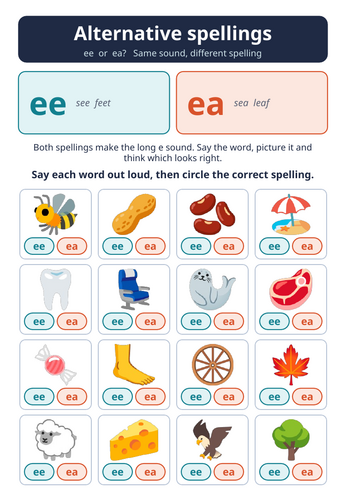 Alternative Spellings Worksheet Pack: 8 Sheets (Year 1 & 2)