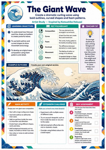 Hokusai The Giant Wave Art Worksheet | KS3 Japanese Art & Creative Drawing Cover Lesson