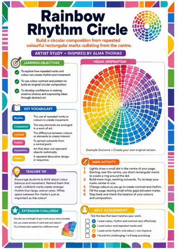 Alma Thomas Rainbow Rhythm Circle Worksheet | KS3 Art Colour & Pattern Activity