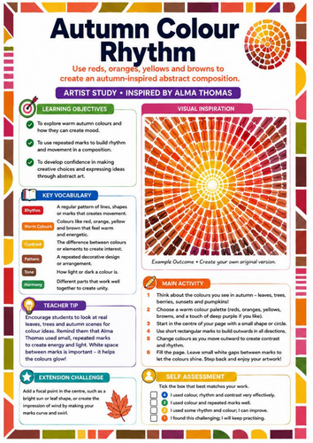 Alma Thomas Autumn Colour Rhythm Worksheet | KS3 Art Seasonal Colour & Pattern