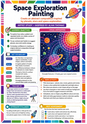 Alma Thomas Space Exploration Painting Worksheet | KS3 Art Abstract Space Activity
