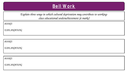 A Level Sociology Education Topic 1 Class Difference in Achievement- External