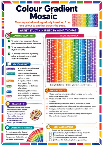 Alma Thomas Colour Gradient Mosaic Worksheet | KS3 Art Colour Theory & Pattern