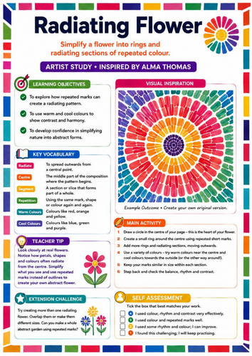 Alma Thomas Radiating Flower Worksheet | KS3 Art Nature, Colour & Pattern