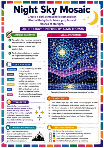 Alma Thomas Night Sky Mosaic Worksheet | KS3 Art Abstract Colour & Pattern