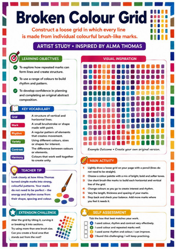 Alma Thomas Broken Colour Grid Worksheet | KS3 Art Colour, Pattern & Abstract Art