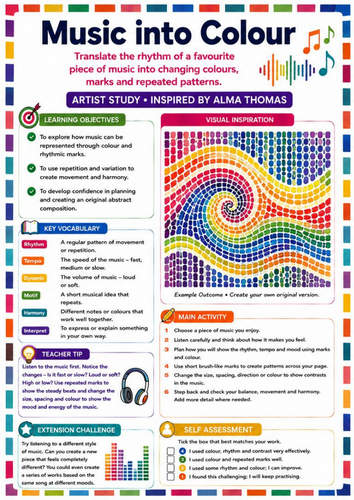 Alma Thomas Music into Colour Worksheet | KS3 Art Rhythm, Colour & Abstract Expression