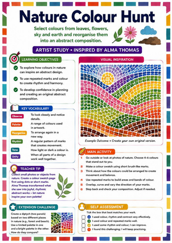 Alma Thomas Nature Colour Hunt Worksheet | KS3 Art Nature, Colour & Abstract Pattern