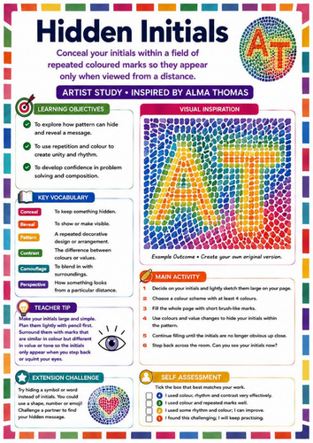 Alma Thomas Hidden Initials Worksheet | KS3 Art Abstract Pattern & Personalised Design