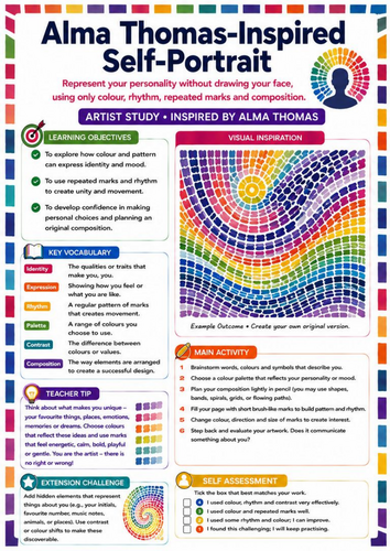 Alma Thomas-Inspired Self-Portrait Worksheet | KS3 Art Identity & Abstract Colour