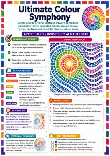 Alma Thomas Ultimate Colour Symphony Worksheet | KS3 Art Abstract Colour & Composition