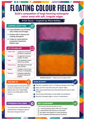 Mark Rothko Floating Colour Fields Worksheet | KS3 Art | Abstract Painting & Blending