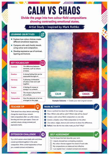 Mark Rothko Calm vs Chaos Worksheet | KS3 Art | Colour, Contrast & Emotional Expression