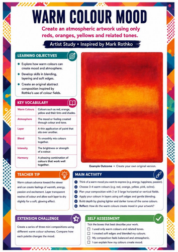 Mark Rothko Warm Colour Mood Worksheet | KS3 Art | Colour Theory & Abstract Expressionism