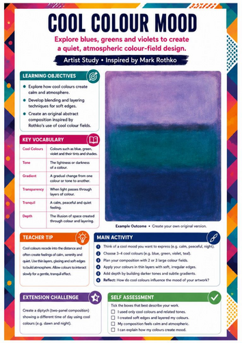 Mark Rothko Cool Colour Mood Worksheet | KS3 Art | Cool Colours & Atmospheric Painting
