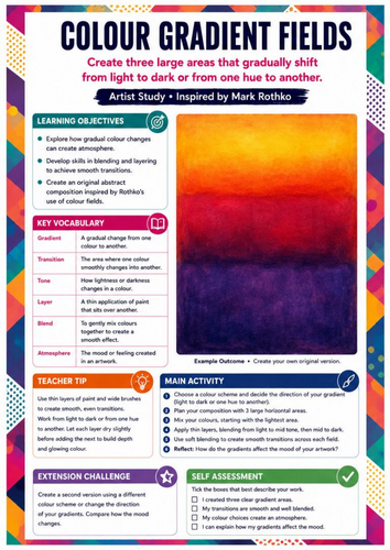 Mark Rothko Colour Gradient Fields Worksheet | KS3 Art | Blending, Tone & Colour Transitions
