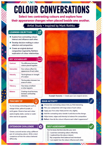 Mark Rothko Colour Conversations Worksheet | KS3 Art | Colour Contrast & Abstract Composition