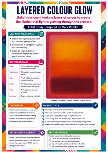 Mark Rothko Layered Colour Glow Worksheet | KS3 Art | Colour Layering & Atmospheric Painting