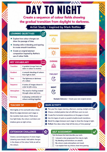 Mark Rothko Day to Night Worksheet | KS3 Art | Colour Gradients, Tone & Abstract Painting