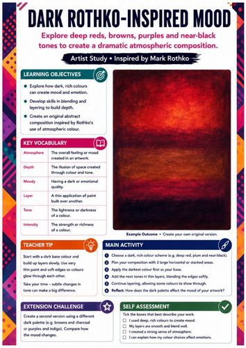 Mark Rothko Dark Colour Mood Worksheet | KS3 Art | Abstract Expressionism & Atmospheric Painting