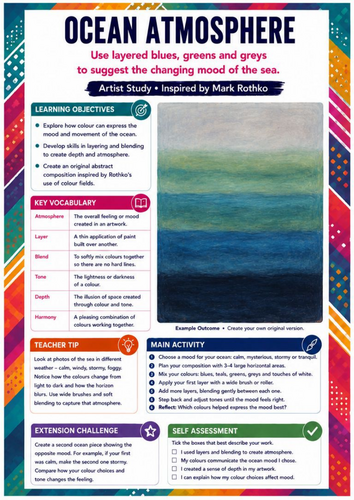 Mark Rothko Ocean Atmosphere Worksheet | KS3 Art | Cool Colours & Abstract Seascape Painting