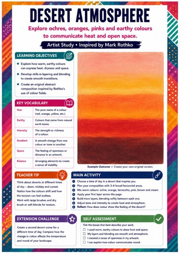 Mark Rothko Desert Atmosphere Worksheet | KS3 Art | Warm Colours & Abstract Landscape Painting