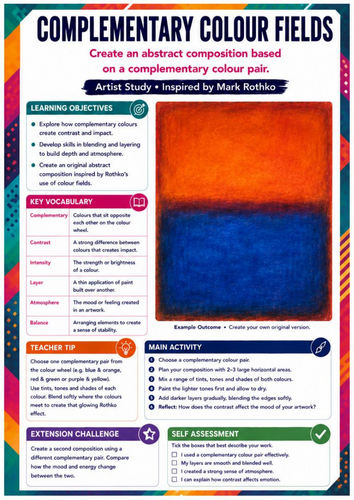 Mark Rothko Complementary Colour Fields Worksheet | KS3 Art | Colour Theory & Contrast