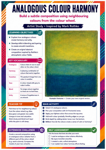 Mark Rothko Analogous Colour Harmony Worksheet | KS3 Art | Colour Theory & Abstract Painting