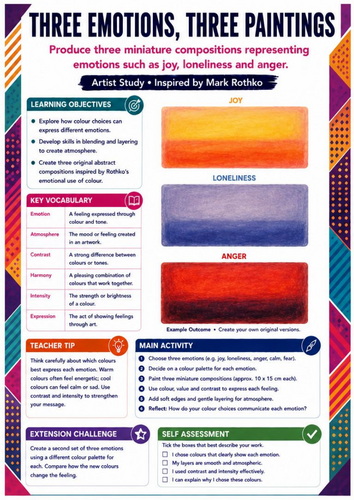 Mark Rothko Three Emotions Three Paintings Worksheet | KS3 Art | Colour & Emotional Expression