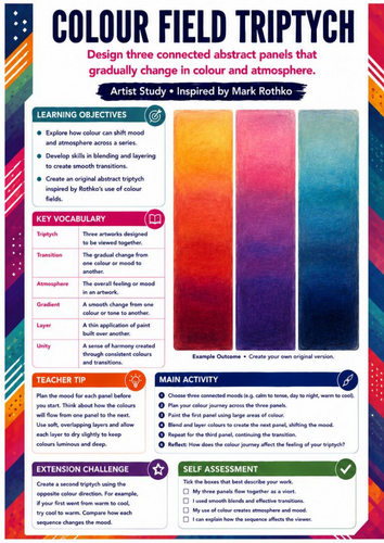 Mark Rothko Colour Field Triptych Worksheet | KS3 Art | Abstract Painting & Colour Harmony