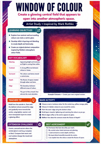 Mark Rothko Window of Colour Worksheet | KS3 Art | Glowing Colour & Abstract Painting