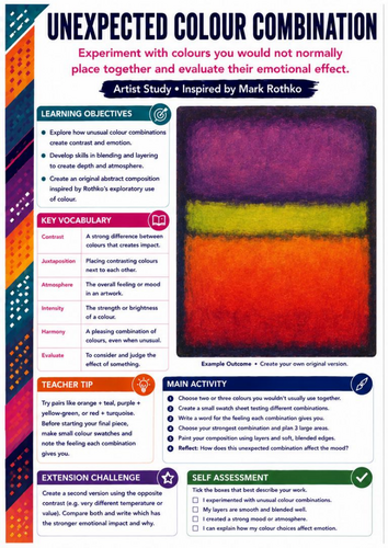 Mark Rothko Unexpected Colour Combinations Worksheet | KS3 Art | Colour Theory & Abstract Expression