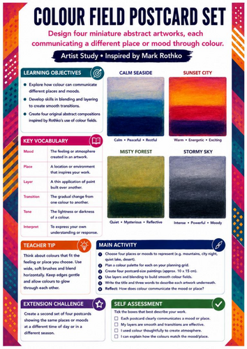 Mark Rothko Colour Field Postcard Set Worksheet | KS3 Art | Abstract Painting & Colour Mood