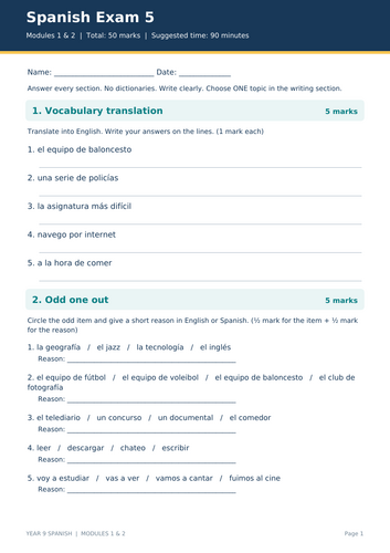 Year 9 Spanish Assessment Bundle | Mira 3 Modules 1 & 2 | 5 Exams + Answers