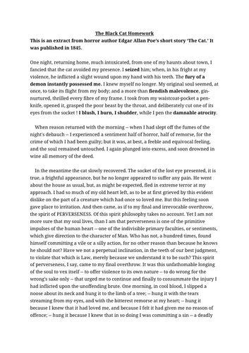 The Black Cat Homework Worksheet