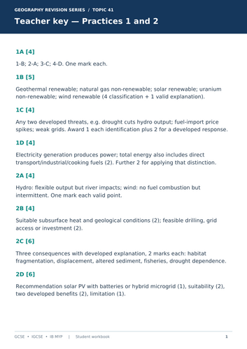 GCSE & IGCSE Geography – Energy Resources and Sustainability | Revision Workbook, Case Studies & Exa