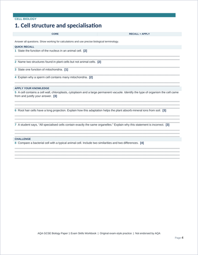 AQA GCSE Biology Paper 1 Workbook + Answers