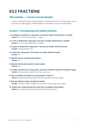 KS2 - Fractions (100 questions)