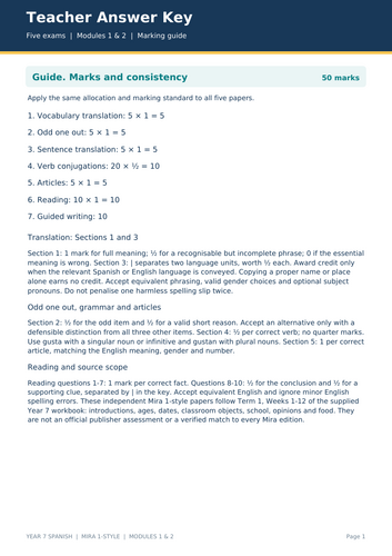 Title: Year 7 Spanish Exam Bundle | Mira 1-Style Modules 1 & 2 | 5 Tests + Answers
