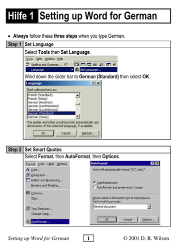 Setting up Word for German