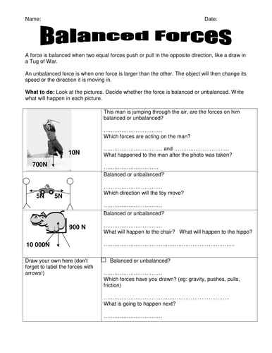 Balanced Forces worksheet by seasonticket - Teaching Resources - Tes