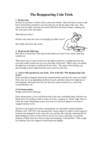 Refraction: Reappearing Coin Trick -Group Activity